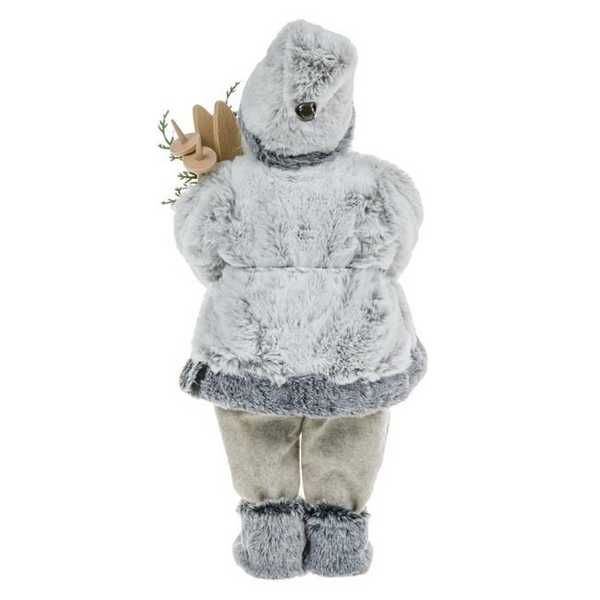 Коледна реалистична фигура Дядо Коледа,Сиво палто със ски и фенер,46см