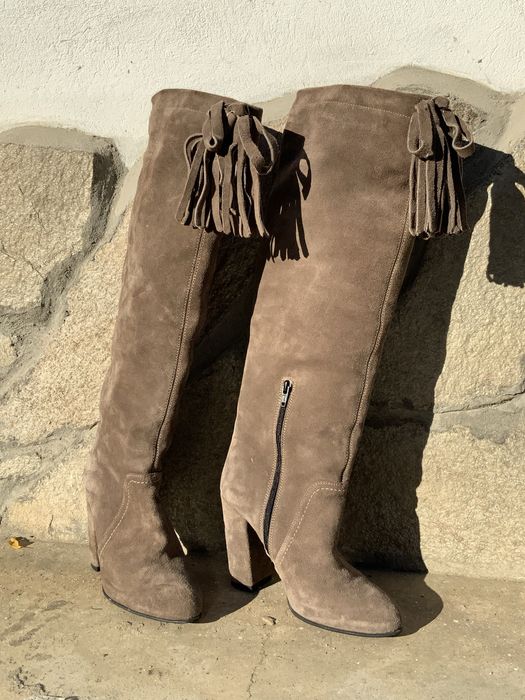 Дамски елегантни ботуши Дарис,естествен велур