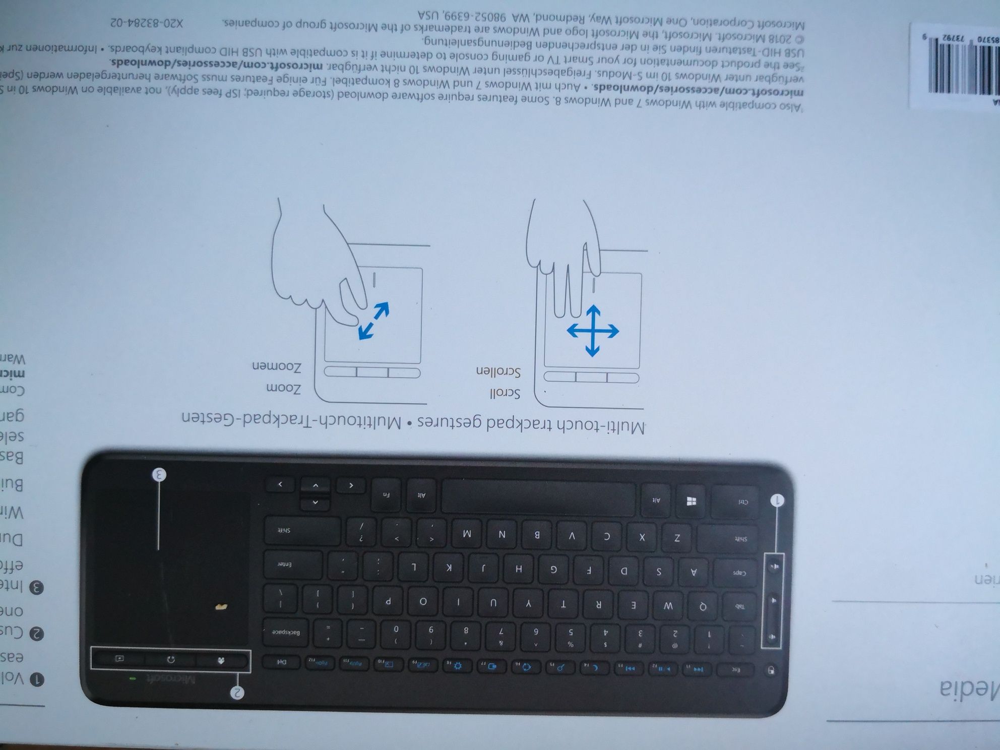 Tastatura Wireless MICROSOFT All-in-One, USB, qwertz germana