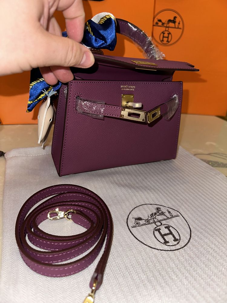 Geanta Hermes Kelly 19cm Mov Piele naturala 100%/Punga Hermes