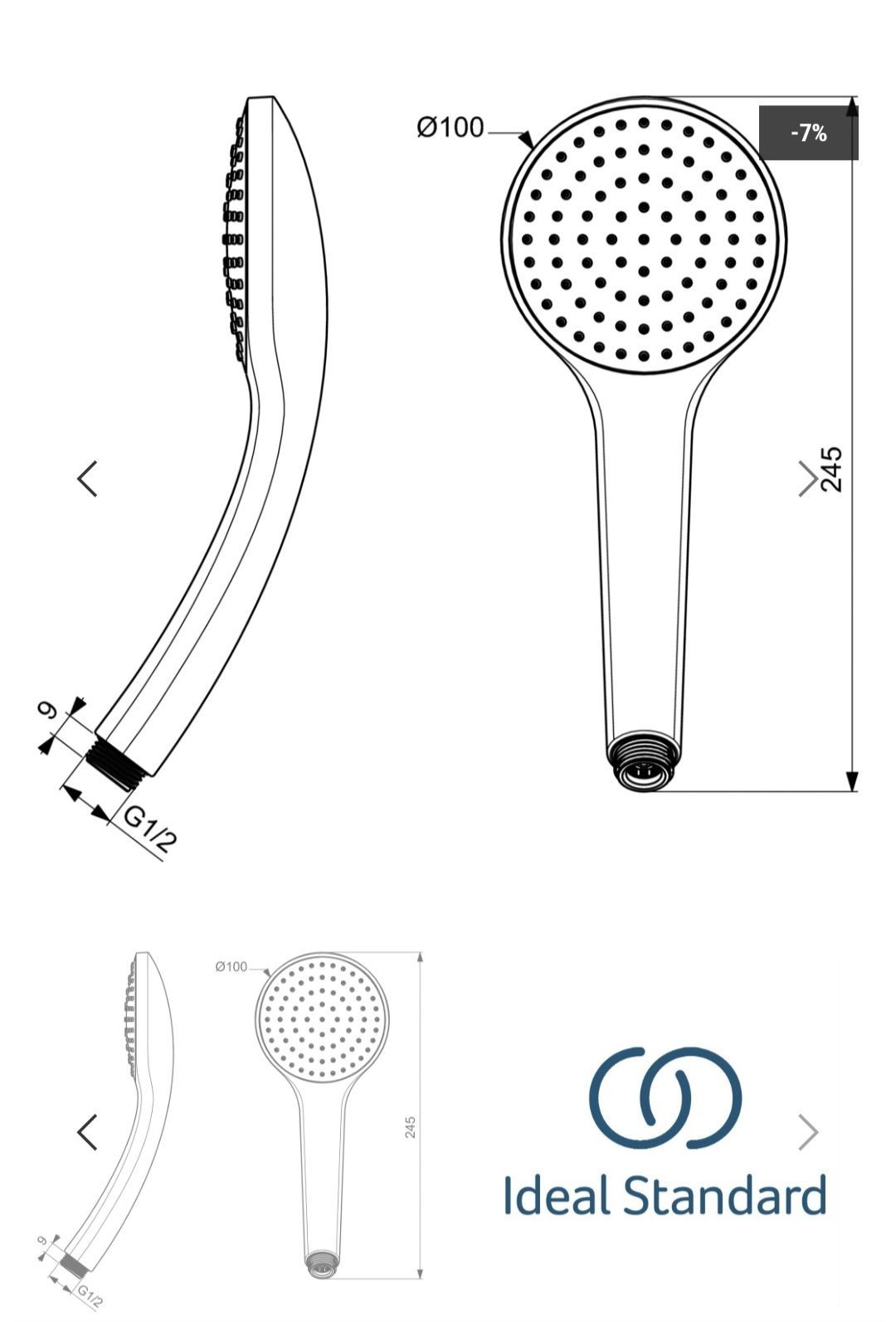 Нова душ слушалка черна Ideal Standard