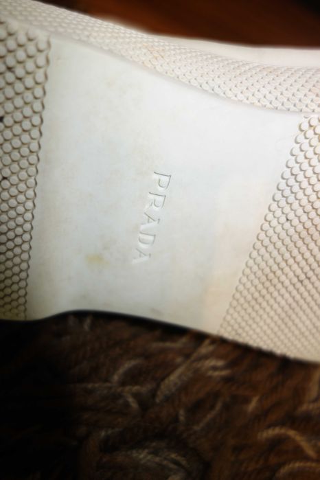 SNEAKERS Barbat Prada, Piele, Albi, Marimea 45, Stare foarte buna