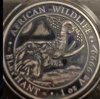 Moneda argint antichizat wildlife African elephant 1 oz