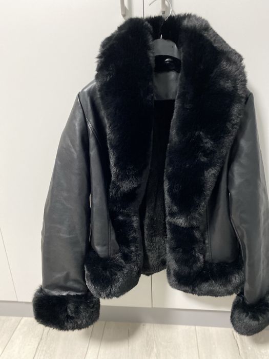 Късо кожено яке от изкусквена кожа и косъм