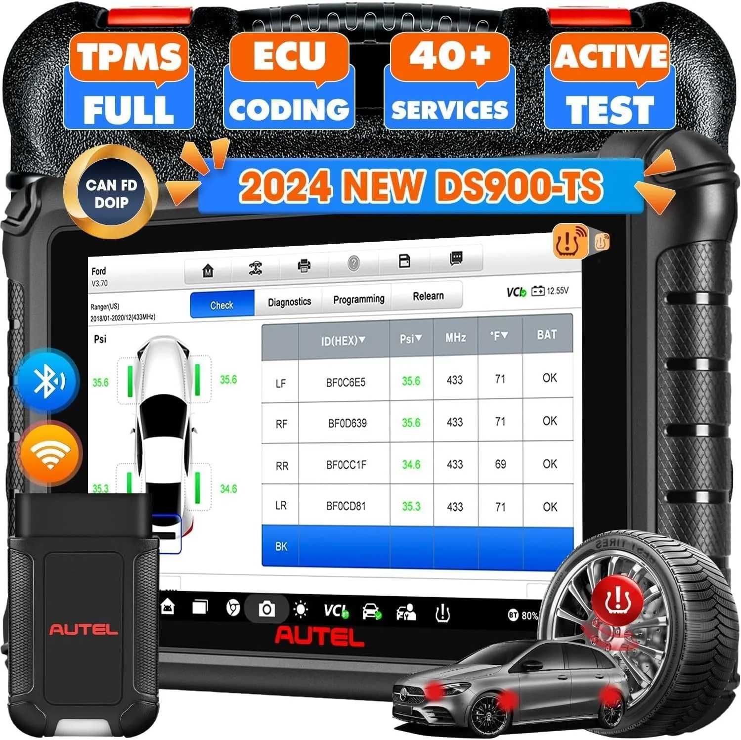 Автодиагностика Autel DS900TS,вграден TPMS,DOIP,CanFD,кодиране 40ресет