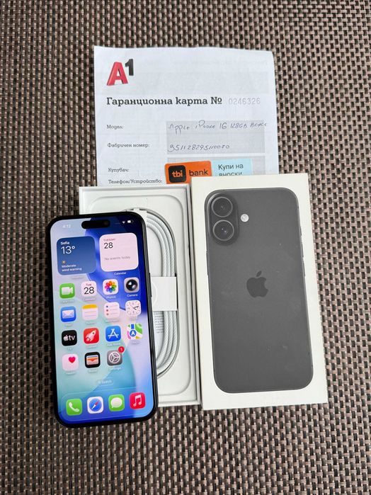 24М ГАР  iPhone 16 128Gb  Лизинг от 48лв/м 100% Батерия  Black