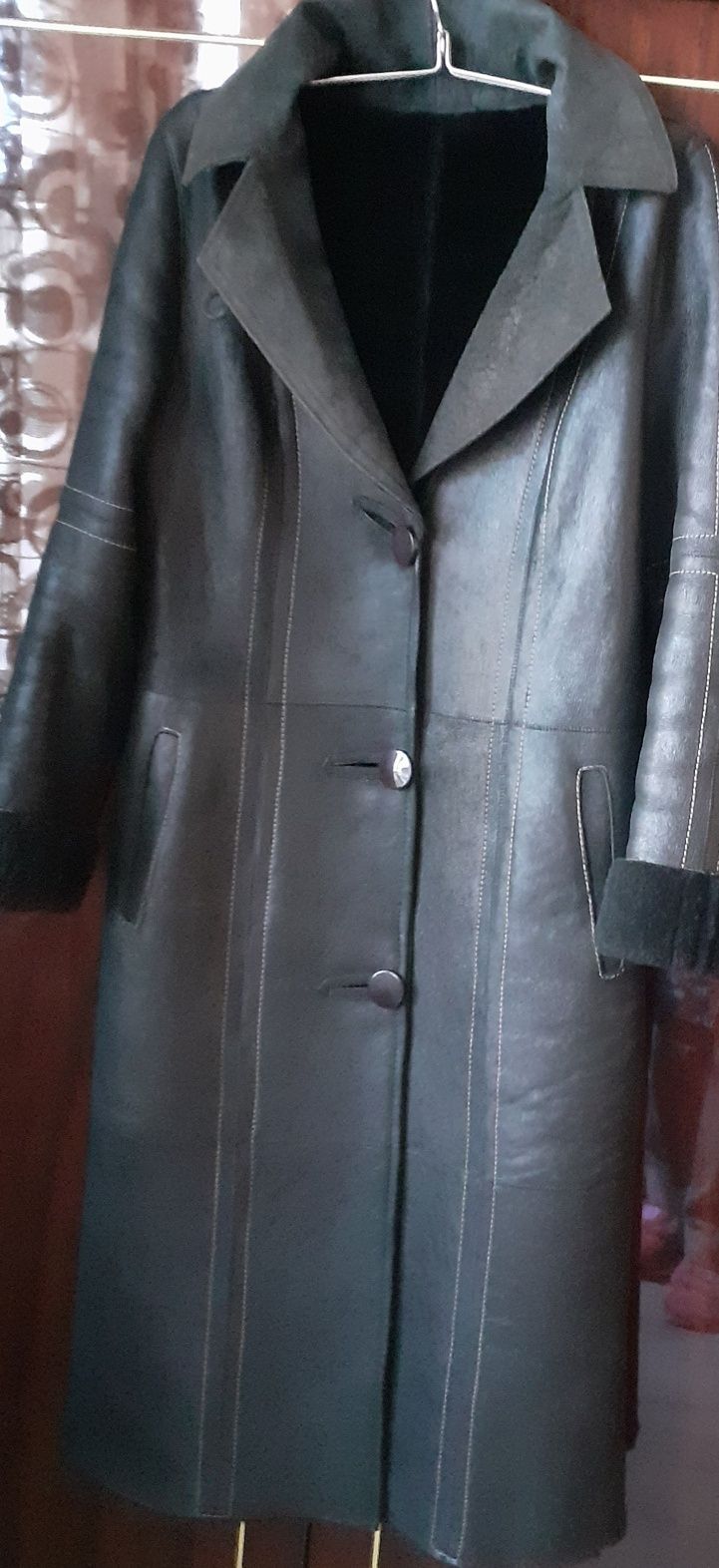 кожаное женское пальто