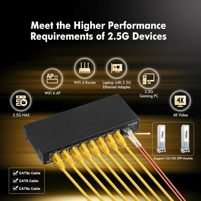 Switch ethernet gestionat MokerLink 8 port Gigabit 2.5,SFP+ 10G