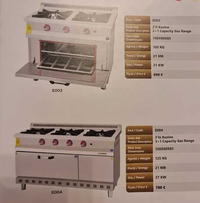 ARAGAZE pe GAZ cu 2,FOC,3, 4, 6, și 8 FOCURI Mari cu CUPTOR / Dotări