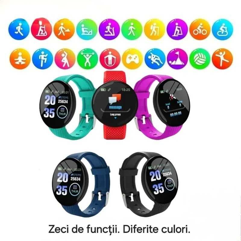 Smart watch bluetooth. Zeci de funcții fitness&sănătate. Mov. Rotund.