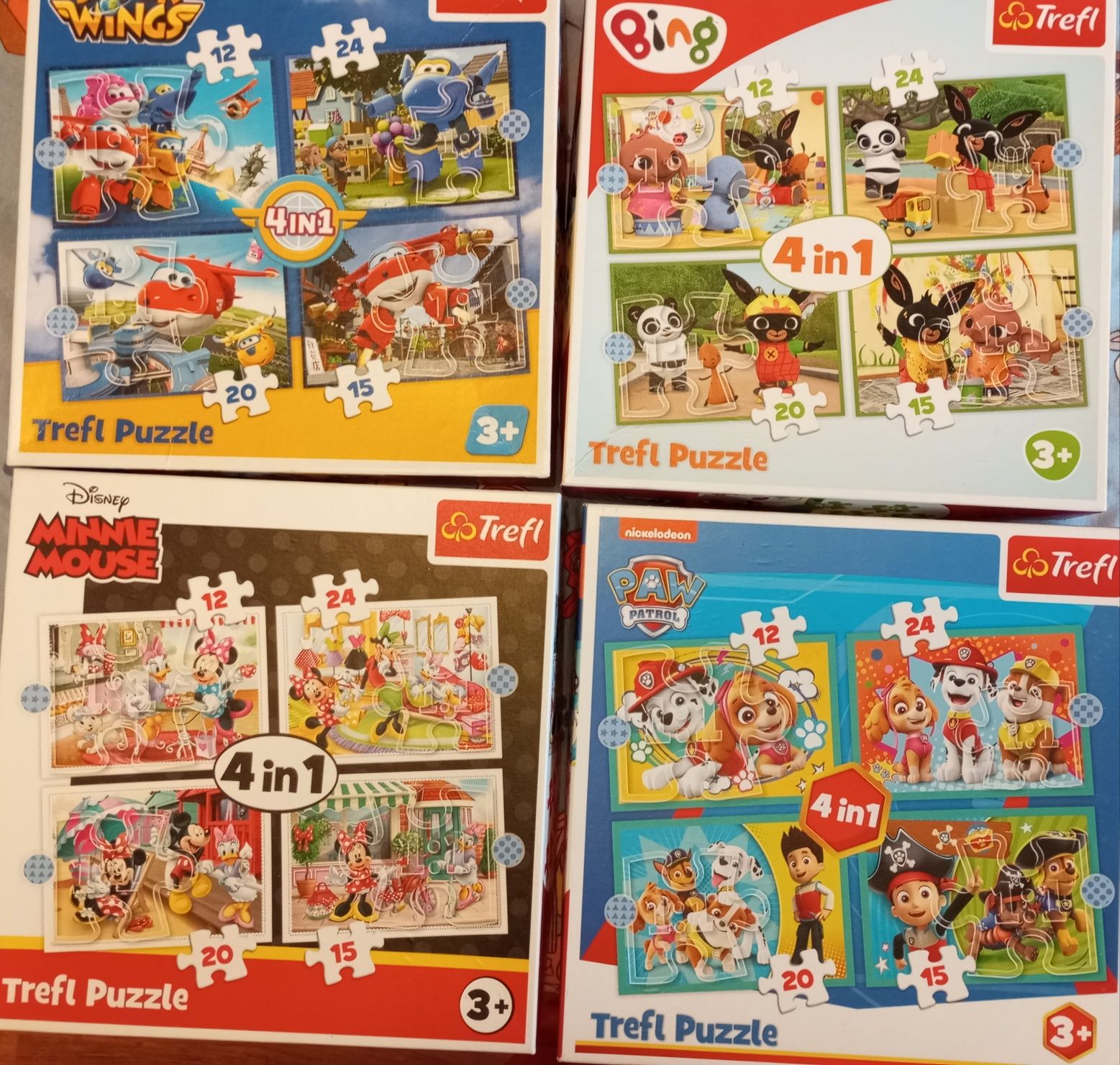 Set 4 puzzle 12/20/24 piese Minnie, Mickey, Bingo,Paw patrol, Planes