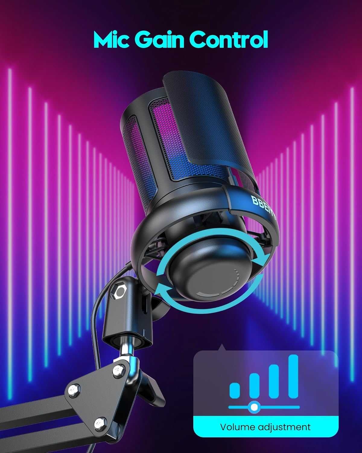 Пълен комплект RGB геймърски микрофон със стойка за PC/PS4/PS5