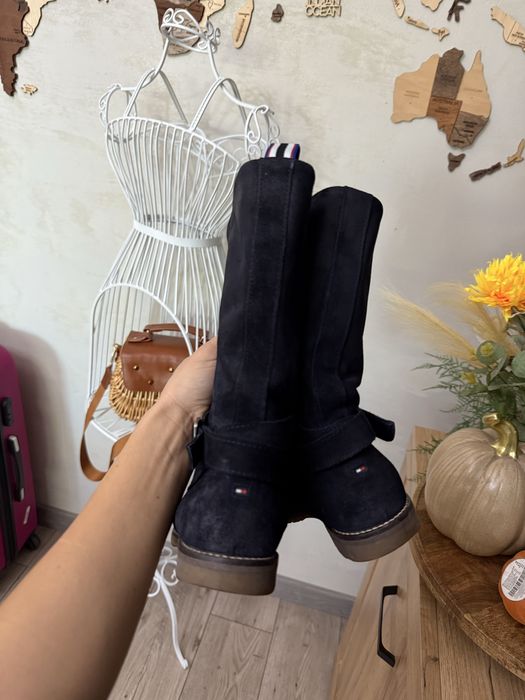 Tommy hilfiger 37 естествен велур кожа боти ботуши обувки