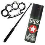 Set 3 accesorii autoaparare IdeallStore®, baston , 64 cm, box si spray