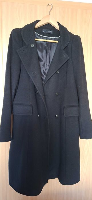 Palton clasic negru de femei din stofa, marimea L