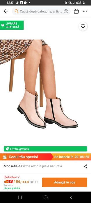 Ghete piele naturala roz nr 37