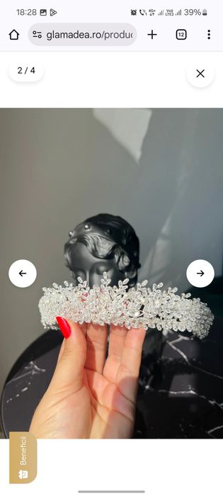 Diadema Glamadea  Lumia, zirconiu cubic, placata aur alb, perle, mode