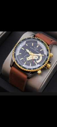 Подарок мужчине деловые кварцевые часы с кожаным браслетом