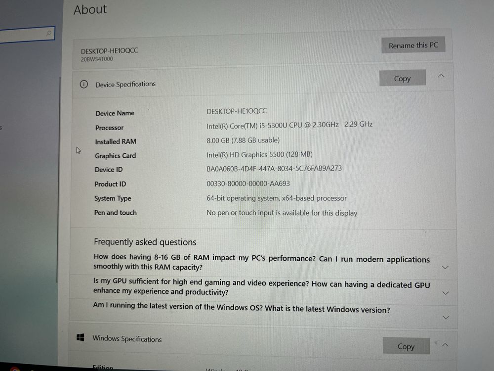 Laptop Lenovo T450s