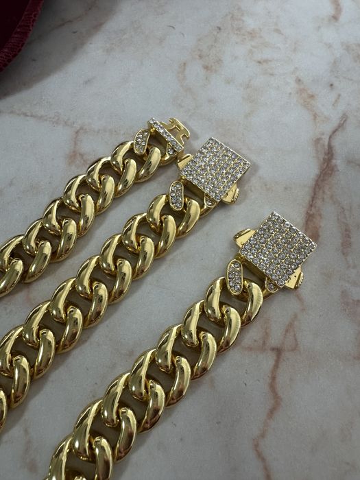 Lant  cuban plis doua bratari inox placat cu aur 18 nou