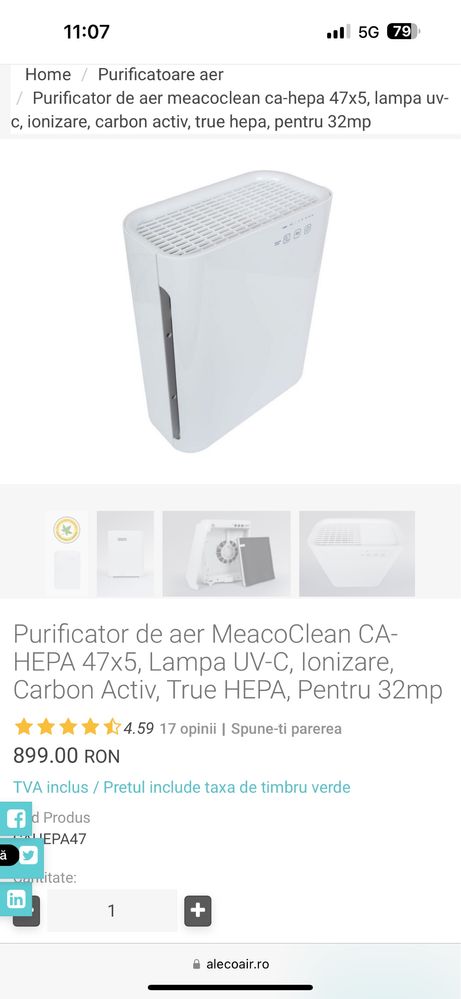 Purificator Aer MeacoClean
