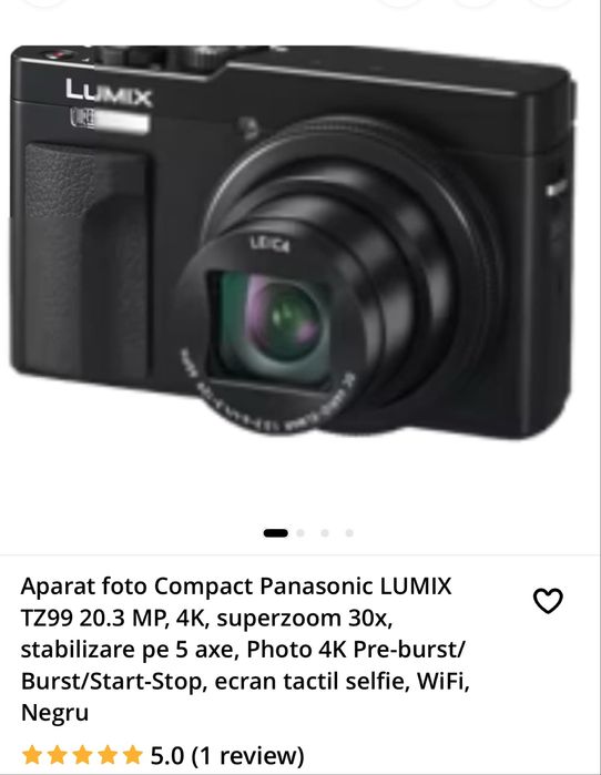Panasonic Lumix TZ99 Aparat Foto Compact 20MP 4K Obiectiv 24-720mm 30x