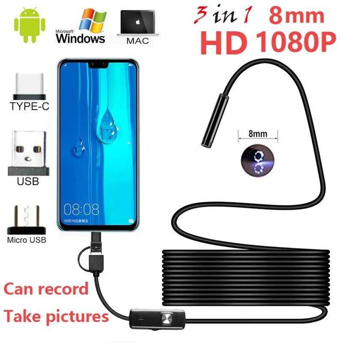 Эндоскоп для смартфонов и PC камера 1080P HD жесткий кабель 3,5м
