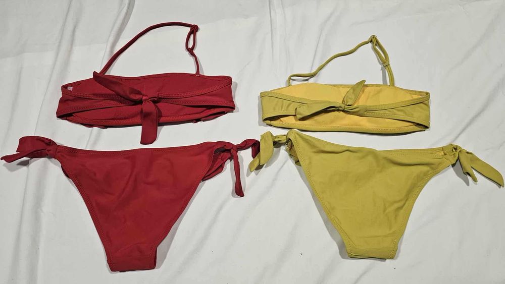 Set costume de baie fete 8/10 ani rosu si galben