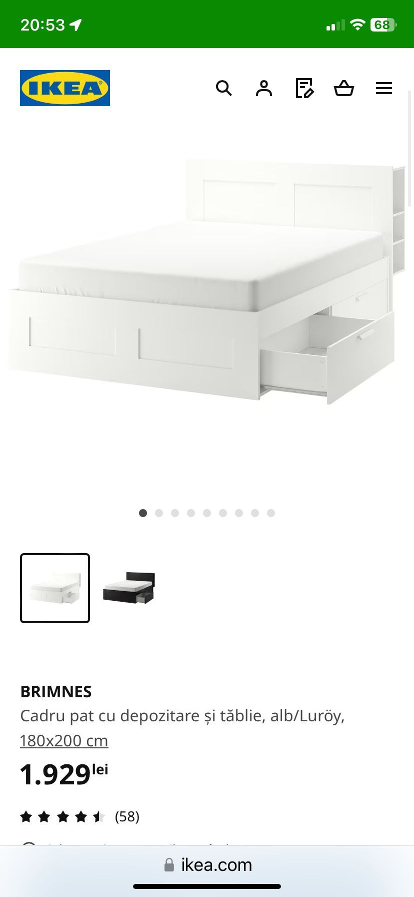 Pat BRIMNES (Ikea) cu sertare si tablie