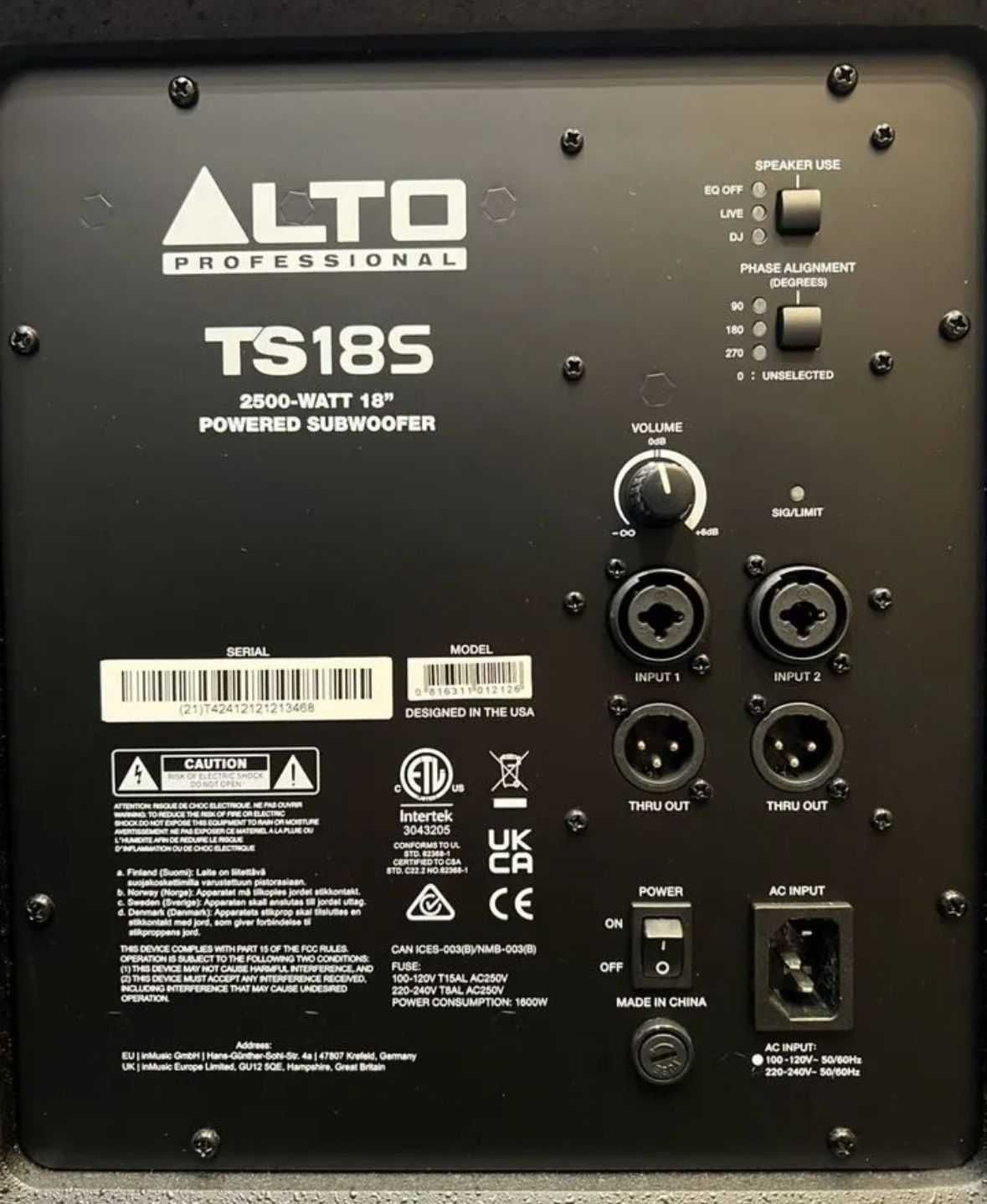 Активный сабвуфер alto professional TS18S