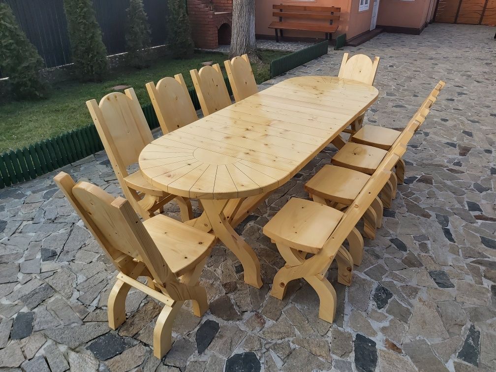 Masa "Soreancă" + 10 scaune XL . Masa cu scaune lemn