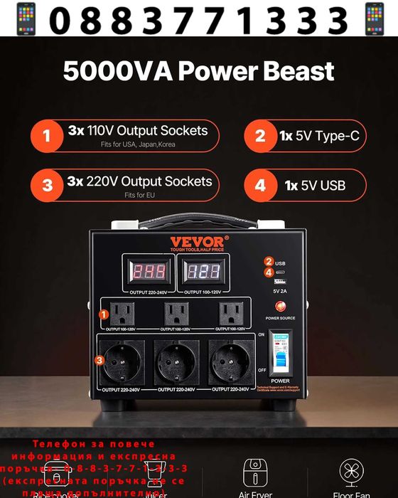 НЕМСКИ Трансформатор/конвертор на напрежение + ЛЕД ФЕНЕР