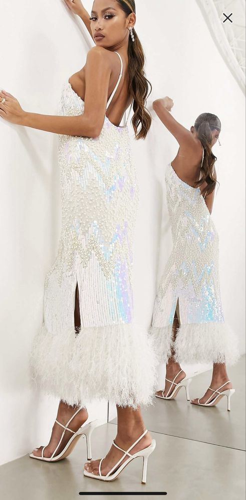 Rochie bijuterie Asos cu pene perle si paiete