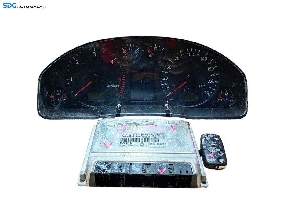 Kit Pornire ECU Calculator Ceas Ceasuri Bord Motor Cip Cheie Imobilizator Audi A6 C5 2.5 TDI 1998 - 2004 Cod 4B0907401S 0281010148 4B0920930KX [LC1373]