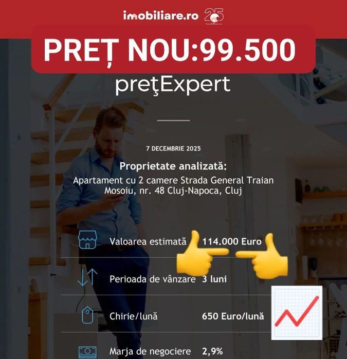 Bomba! Ap 2 camere 40 mp la preț de garsoniera str traian Moșoiu Centr