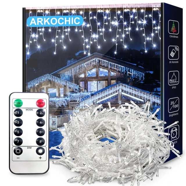 10M 400 LED Коледни светлини Студено бяло IP65 8 режима с дистанционно