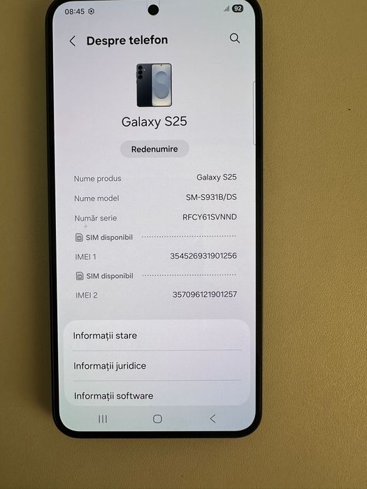 Telefon SAMSUNG S25 17incarcari ca nou! predare persoana Adj