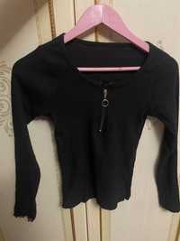 Нова черна дамска блуза кроп топ с дълъг ръкав (L)