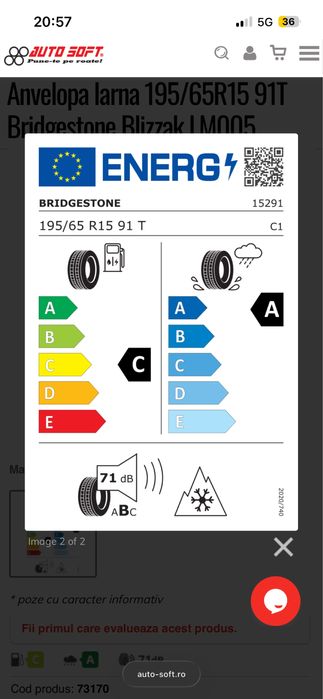 Vand anvelope iarna Bridgestone 195/65/15 clasa A aderenta