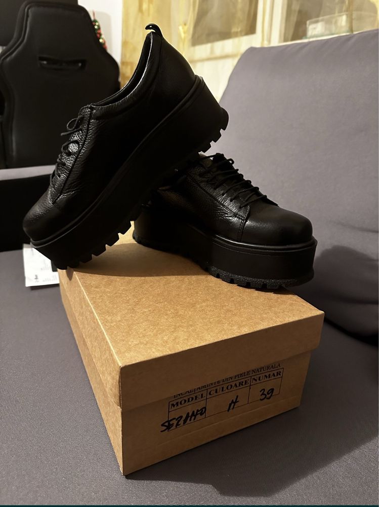 Pantofi dama piela naturala cu platforma plata,SERANO NEGRU 39