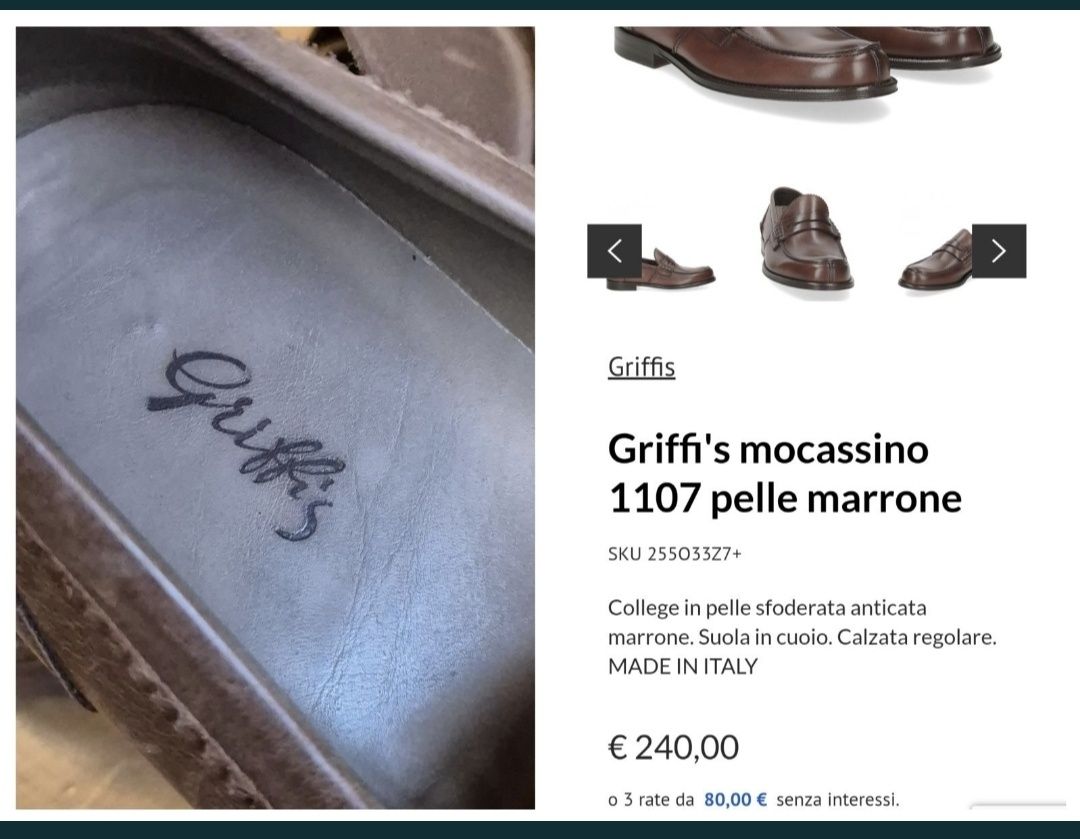 Pantofi / Mocasini Griffi's, Piele naturală + Vibram - 43,5 / 44