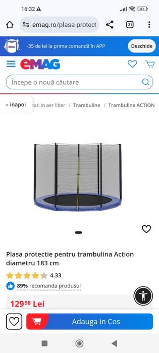 Plasa trambulina noua diametru 183