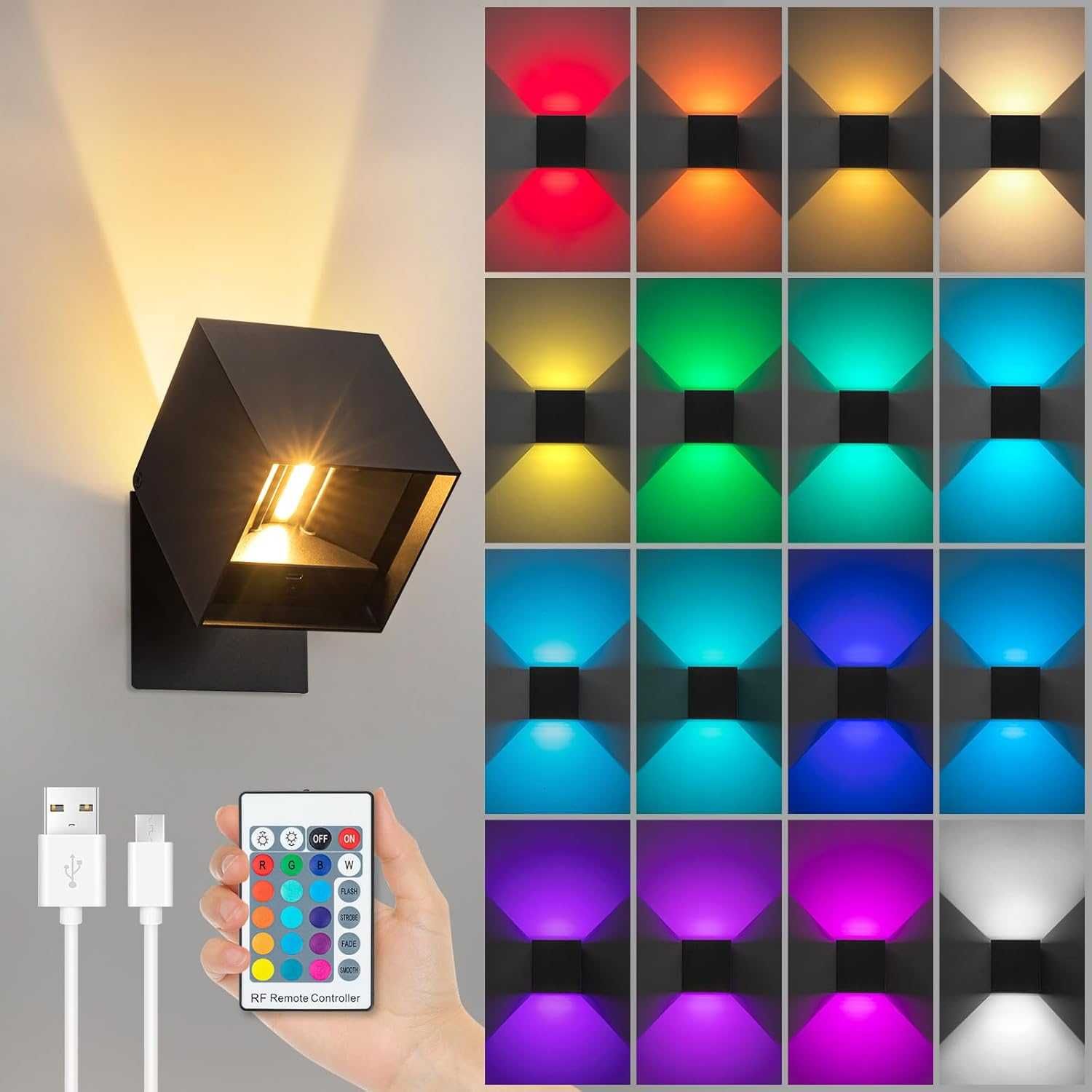 НОВА! Безжапна лампа, RGB, без пробиване, с USB зареждане