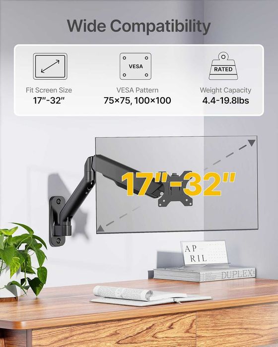 Стенна стойка за монитор monTEK за 17-32 инча плоски/извити екрани