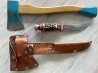 Комплект нож с дръжка от еленов рог и брадвичка. Употребяван.