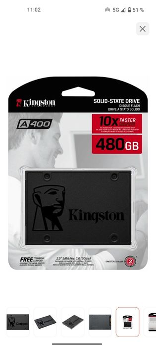 SSD накопитель 480 Gb Kingston A400, 2.5", SATA III