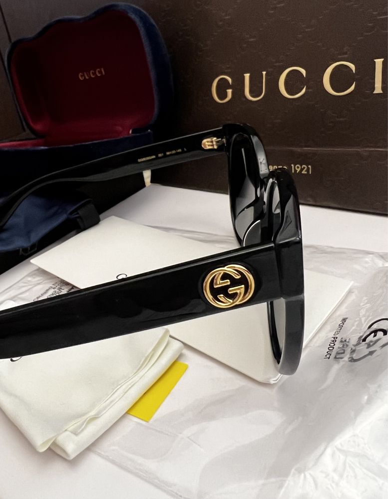 Женские брендовые черные солнцезащитные круглые очки GUCCI оригинал
