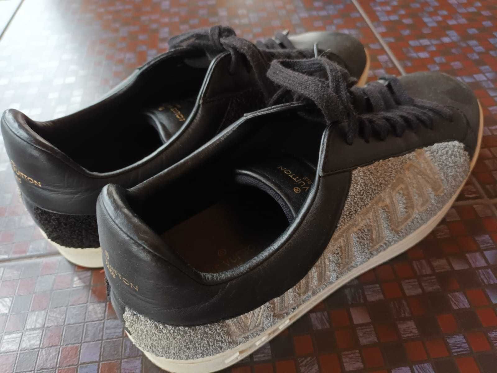 Louis Vuitton Black Leather and Black/Grey Terry Fabric Luxembourg