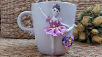 Cana personalizata cadou de Paste fetite balerina din fimo handmade