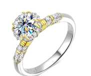 Годежен пръстен с лаб. диамант (мойсанити, moissanite) и 18к позлата